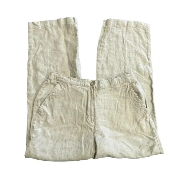 L.L.  Bean Linen Oatmeal Straight Leg Pants Size 12 - Picture 5 of 9